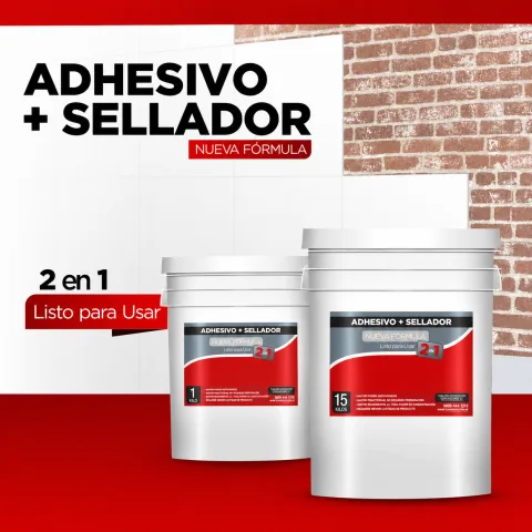 Adhesivo + Sellador 2 en 1: baldes de 1 y 15 kg, nueva fórmula lista para usar